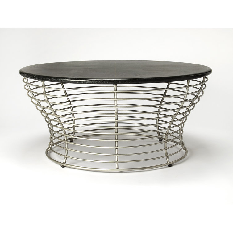 Triangular Black Fossil Stone & Silver Metal Coffee Table