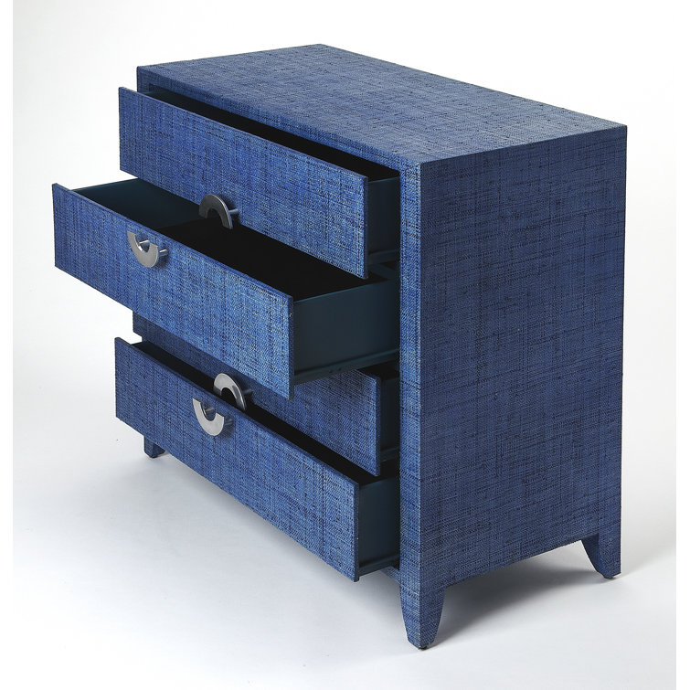 Amelle Ocean Blue Raffia 4-Drawer Accent Chest