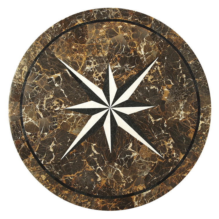 Elegant Round Fossil Stone & Wood 36" Foyer Table