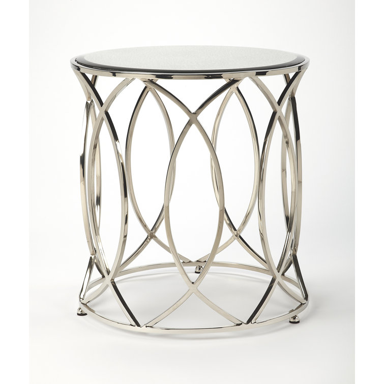 Interlaced Oval Rings Round Mirrored End Table in Polished Nickel