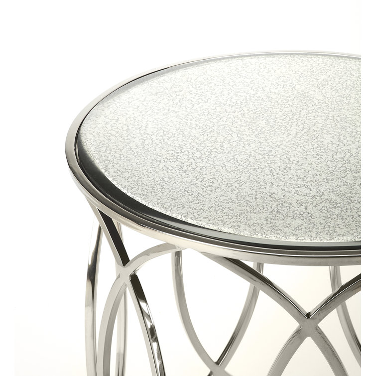 Interlaced Oval Rings Round Mirrored End Table in Polished Nickel