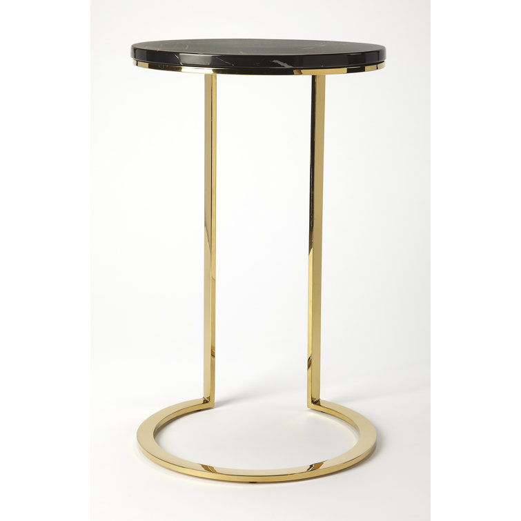 Elegant Round Black Marble & Gold Metal Side Table