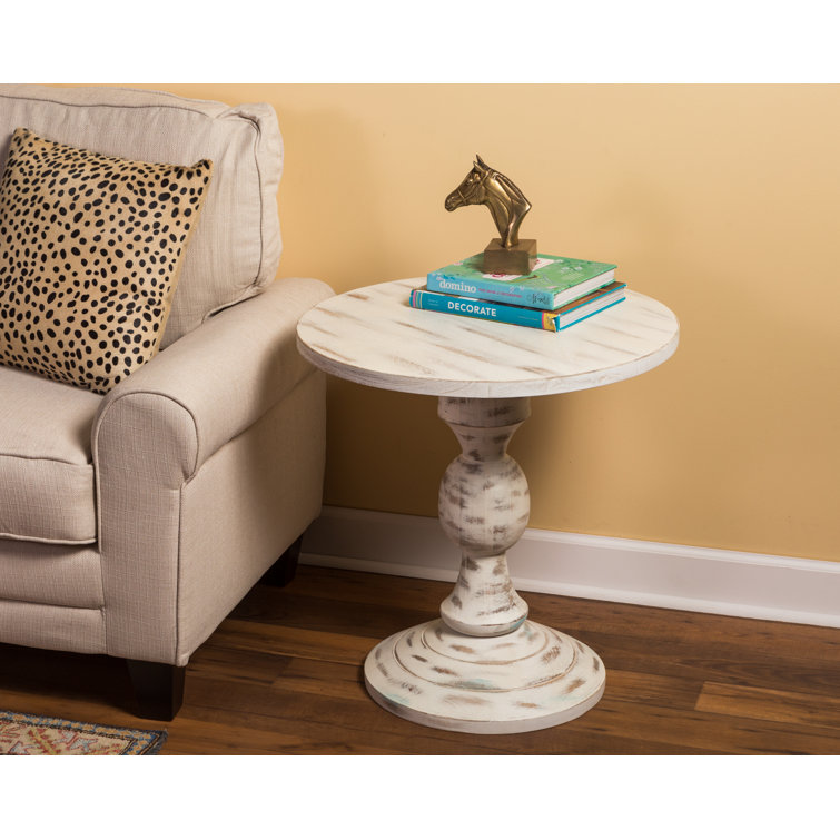 Distressed Mango Wood Round Pedestal Side Table