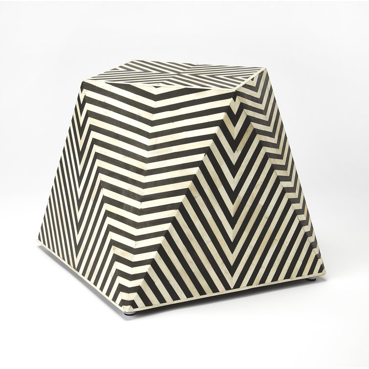 Zanzibar Geometric Bone Inlay Round Side Table in Black and White