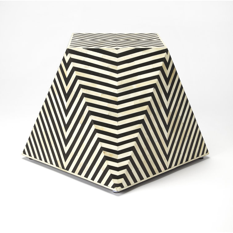 Zanzibar Geometric Bone Inlay Round Side Table in Black and White
