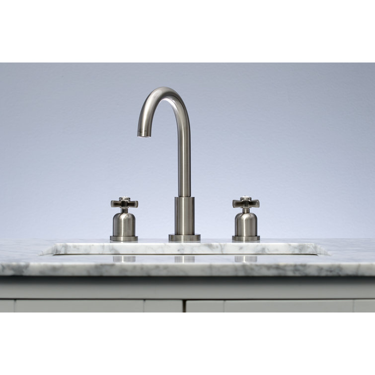 Brushed Nickel Widespread Bathroom Faucet with Cross Handles