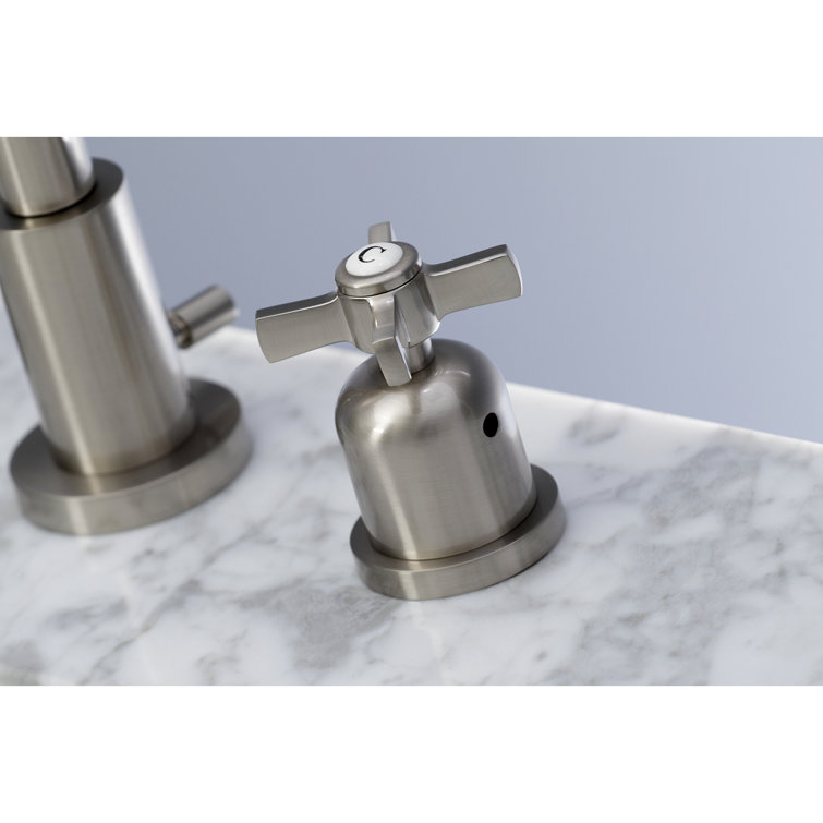 Brushed Nickel Widespread Bathroom Faucet with Cross Handles