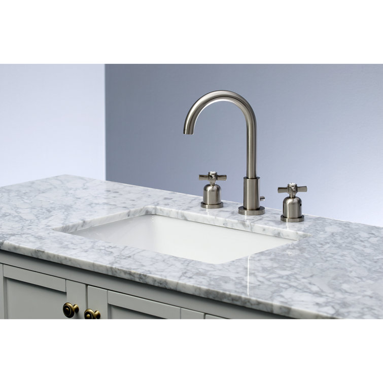 Brushed Nickel Widespread Bathroom Faucet with Cross Handles
