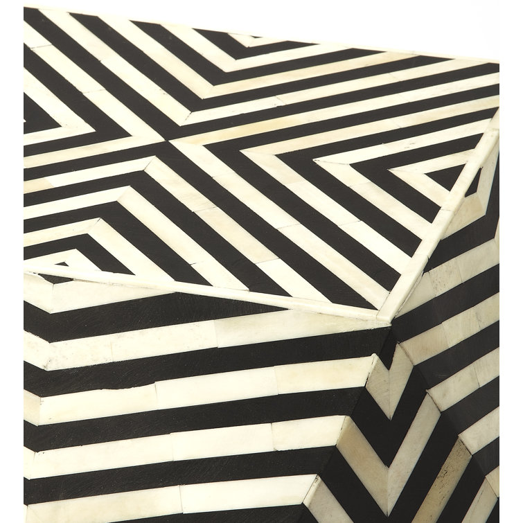 Zanzibar Geometric Bone Inlay Round Side Table in Black and White