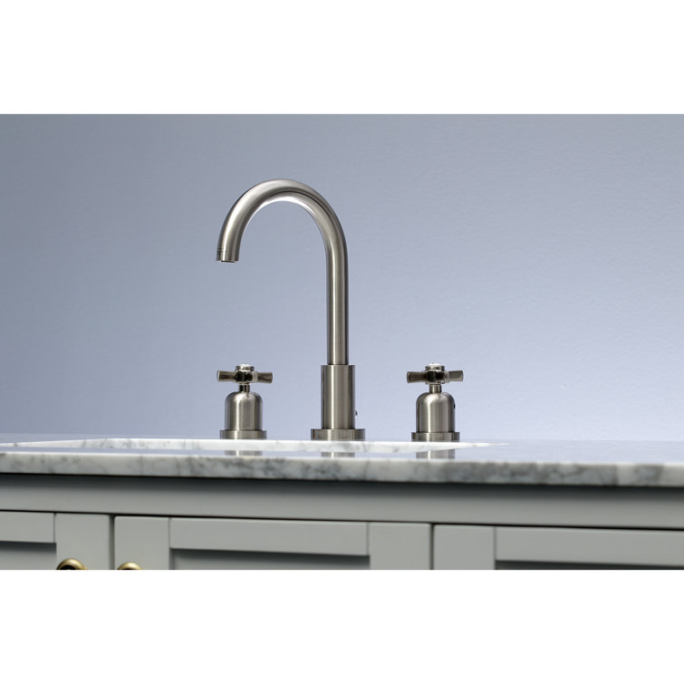 Brushed Nickel Widespread Bathroom Faucet with Cross Handles