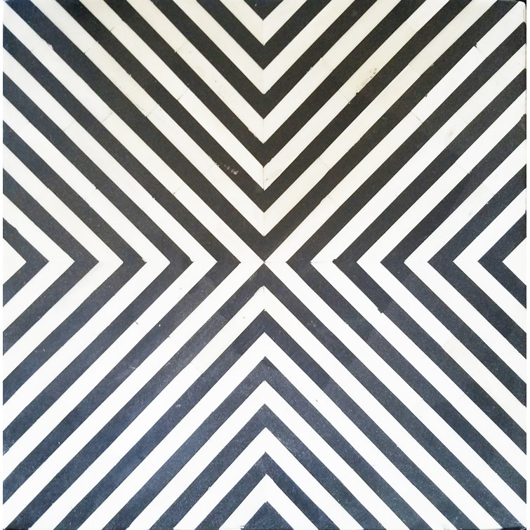 Zanzibar Geometric Bone Inlay Round Side Table in Black and White