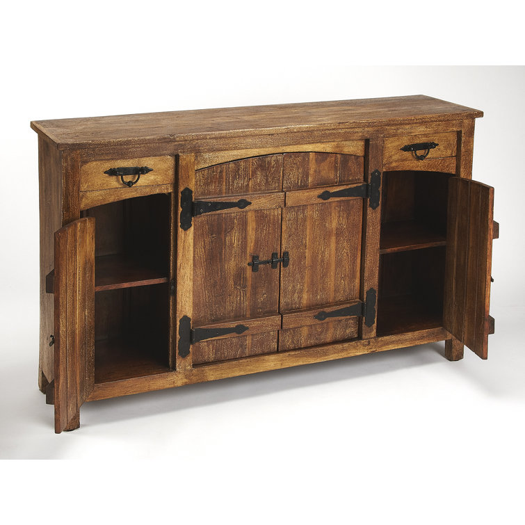 Giddings Rustic Acacia Wood Sideboard with Black Iron Hardware