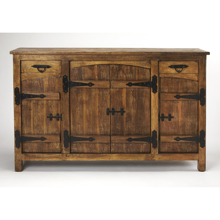 Giddings Rustic Acacia Wood Sideboard with Black Iron Hardware
