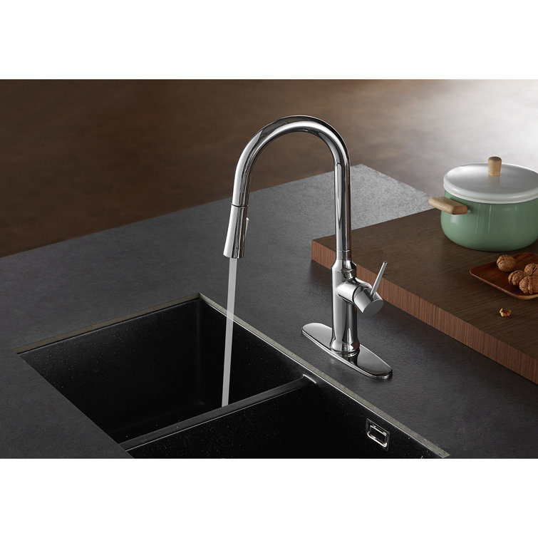 Polished Chrome Single-Handle Pull-Down Kitchen Faucet with Spray