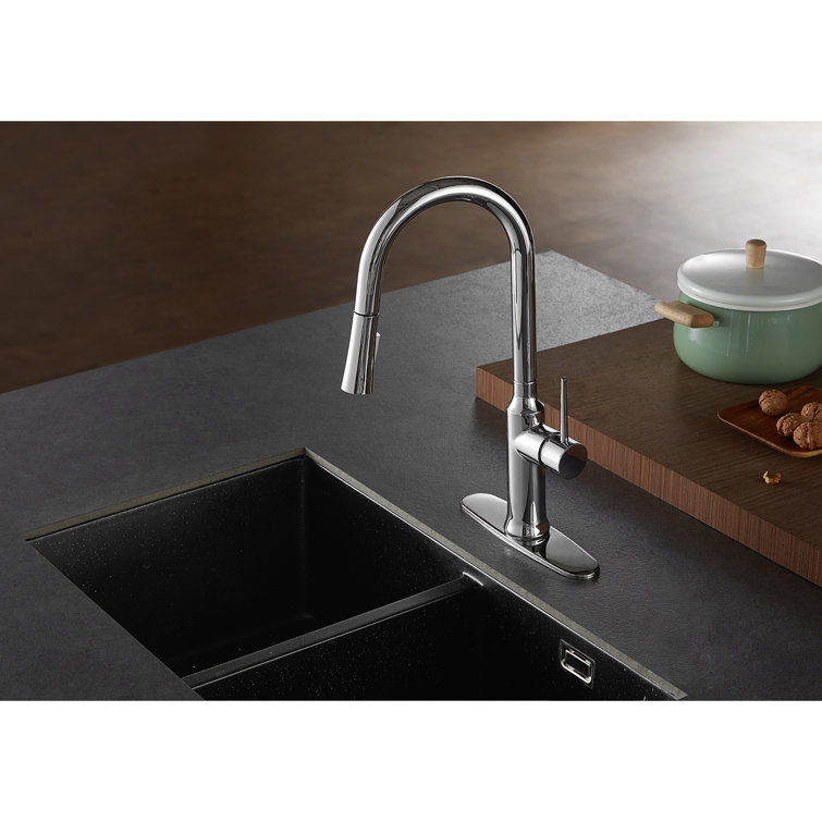 Polished Chrome Single-Handle Pull-Down Kitchen Faucet with Spray