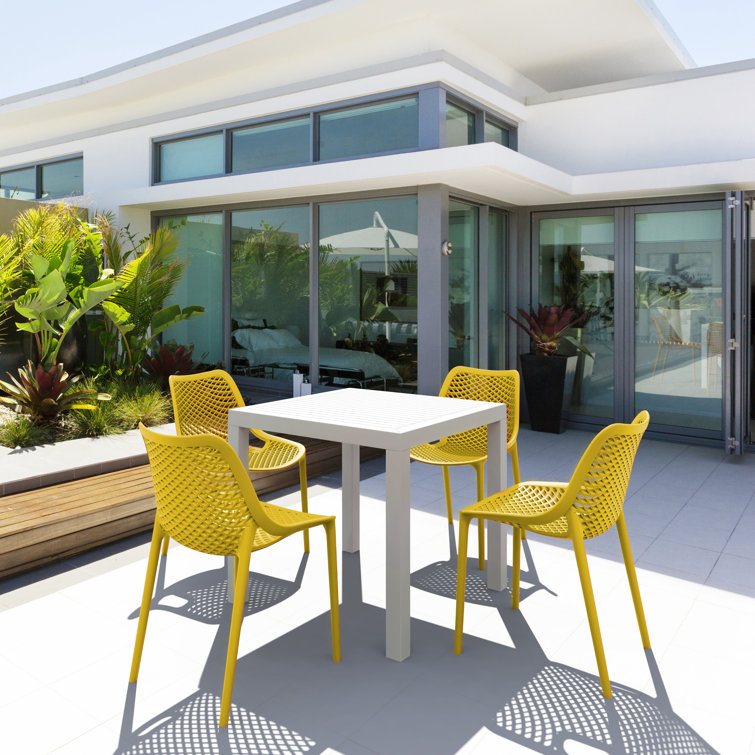 Yellow Stackable UV Resistant Plastic Outdoor Dining Chairs, Set of 2