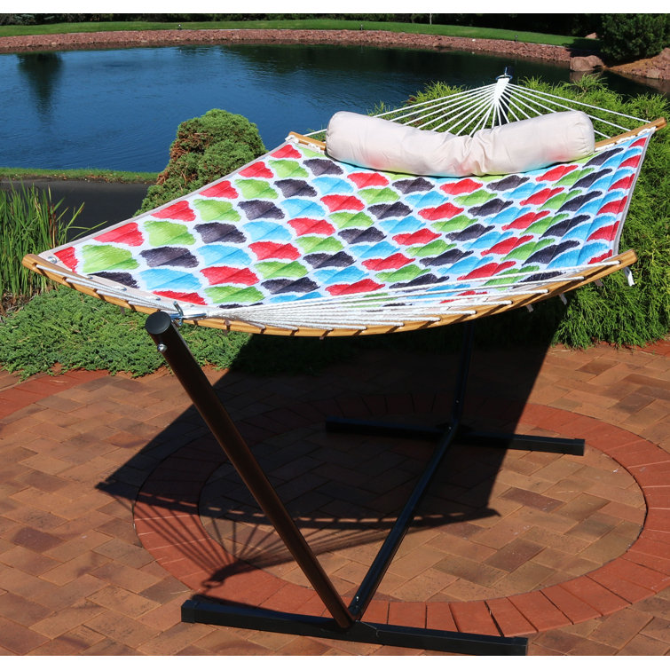 Vivid Multicolor Quilted 2-Person Hammock with Bamboo Spreader Bars