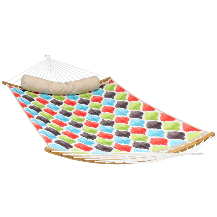 Vivid Multicolor Quilted 2-Person Hammock with Bamboo Spreader Bars