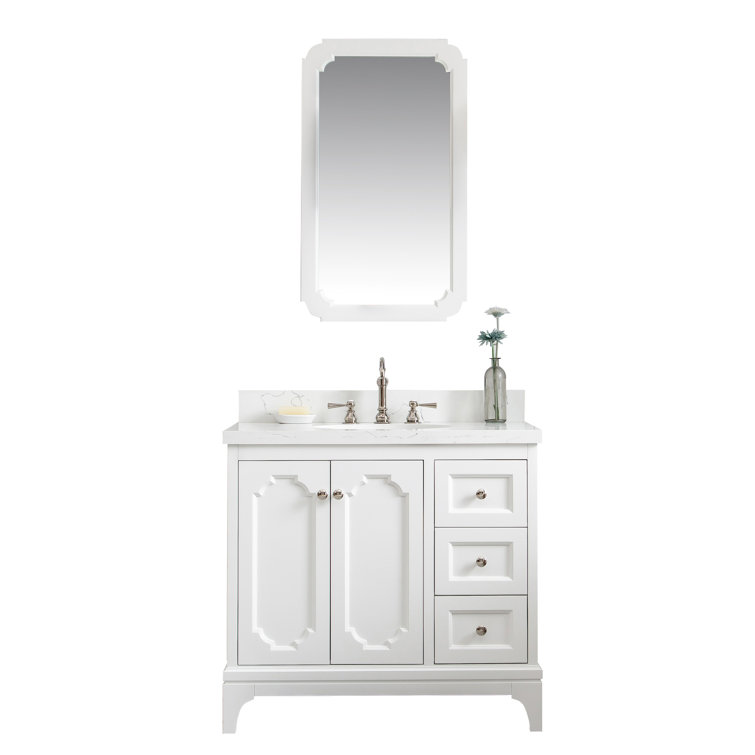 Pure White 36'' Single Bathroom Vanity with Quartz Carrara Top and Mirror