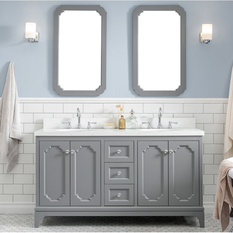 Cashmere Grey 60" Double Sink Vanity with Carrara Quartz Top and Mirrors