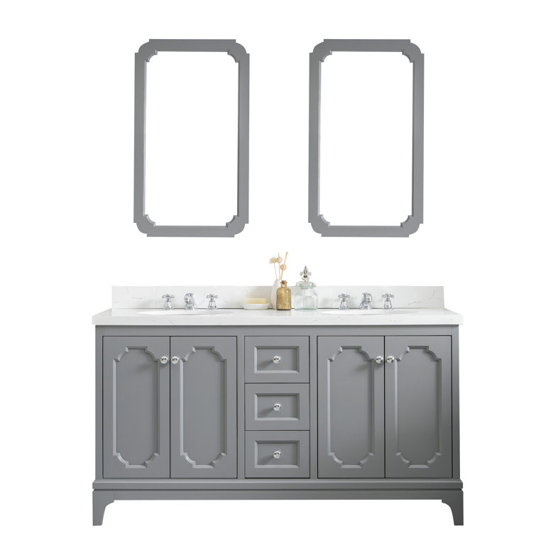 Cashmere Grey 60" Double Sink Vanity with Carrara Quartz Top and Mirrors