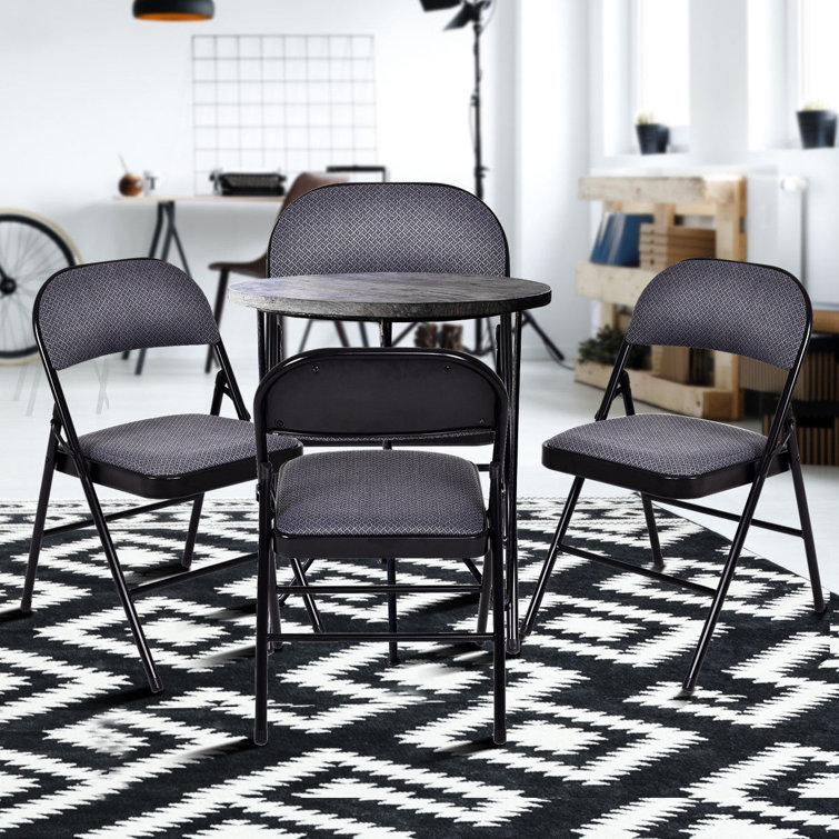 Black Ergonomic Fabric Padded Folding Chair Set