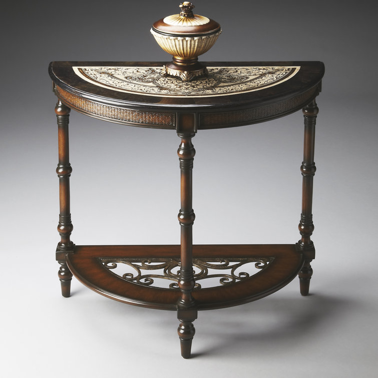 Elegant Metalwork & Stone Inlay Demilune Console with Storage