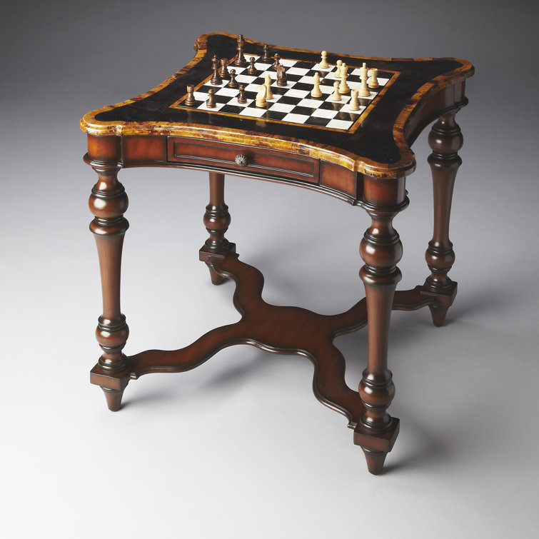 Mahogany and Brass Petite Game Table with Turned Legs
