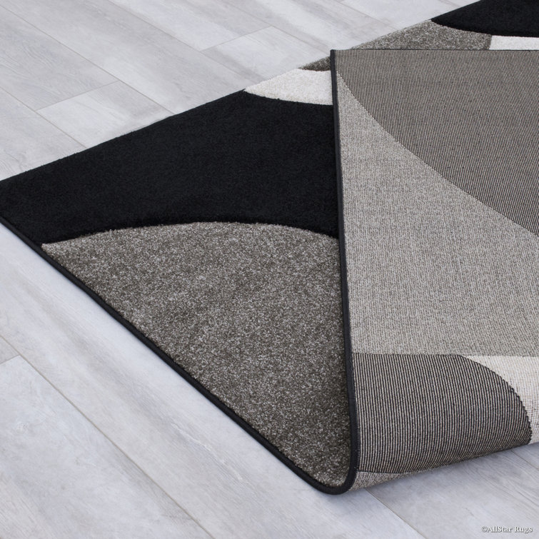 Black and Gray Abstract Stain-Resistant Synthetic Rug