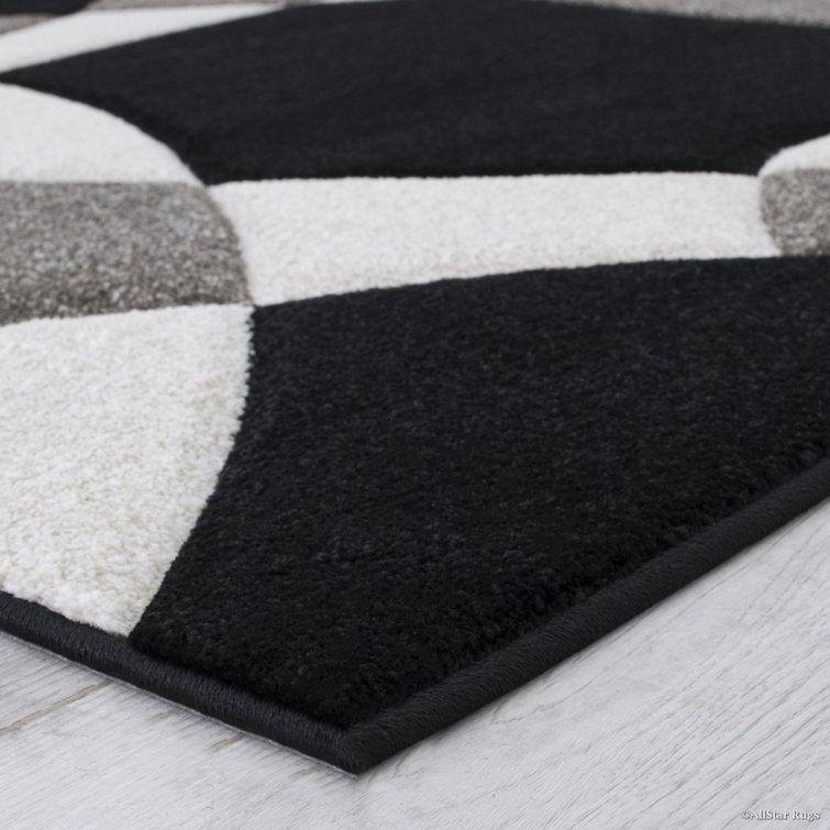 Black and Gray Abstract Stain-Resistant Synthetic Rug