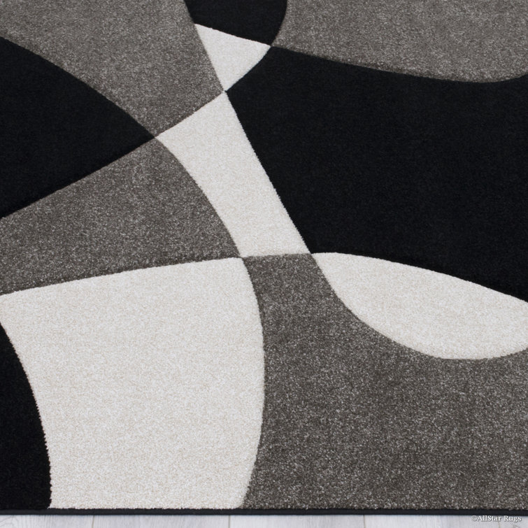 Black and Gray Abstract Stain-Resistant Synthetic Rug