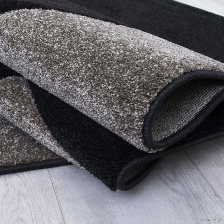 Black and Gray Abstract Stain-Resistant Synthetic Rug