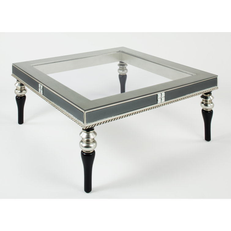 Square Silver and Black Glass Top Coffee Table