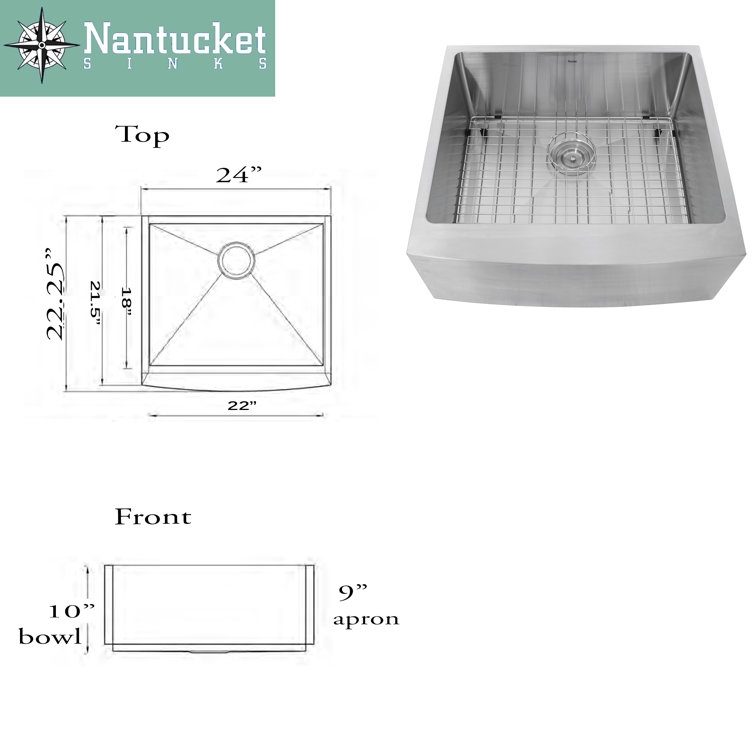 24'' Satin Stainless Steel Farmhouse Apron Front Kitchen Sink
