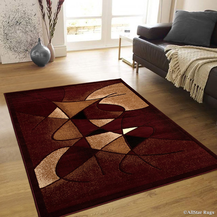 Burgundy and Beige Synthetic Rectangular 5' x 7' Area Rug