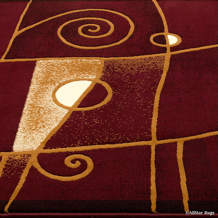 Burgundy and Beige Abstract Swirl Design Synthetic Rug 5' x 7'