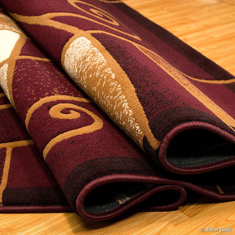 Burgundy and Beige Abstract Swirl Design Synthetic Rug 5' x 7'