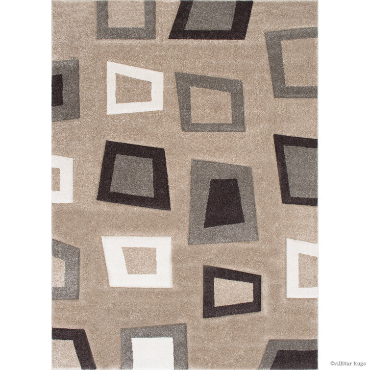 Champagne Abstract Geometric Synthetic Stain-Resistant Rug