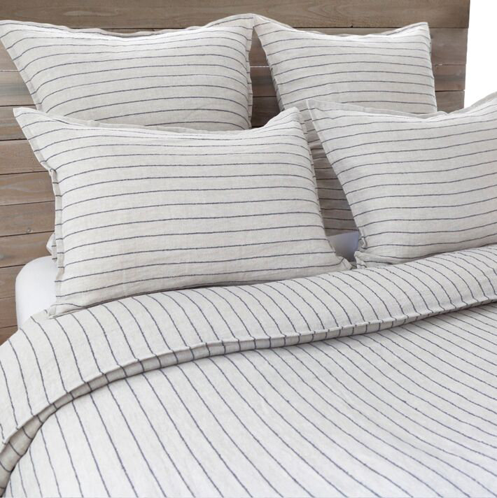 Blake Linen Queen Duvet Cover in Flax and Midnight