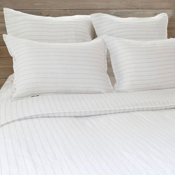 Blake Ocean Stripe Hand-Loomed Cotton Queen Duvet Cover - White and Ocean