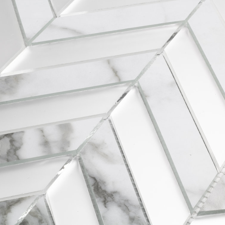 Bianco Carrara White Glass Herringbone Mosaic Tile