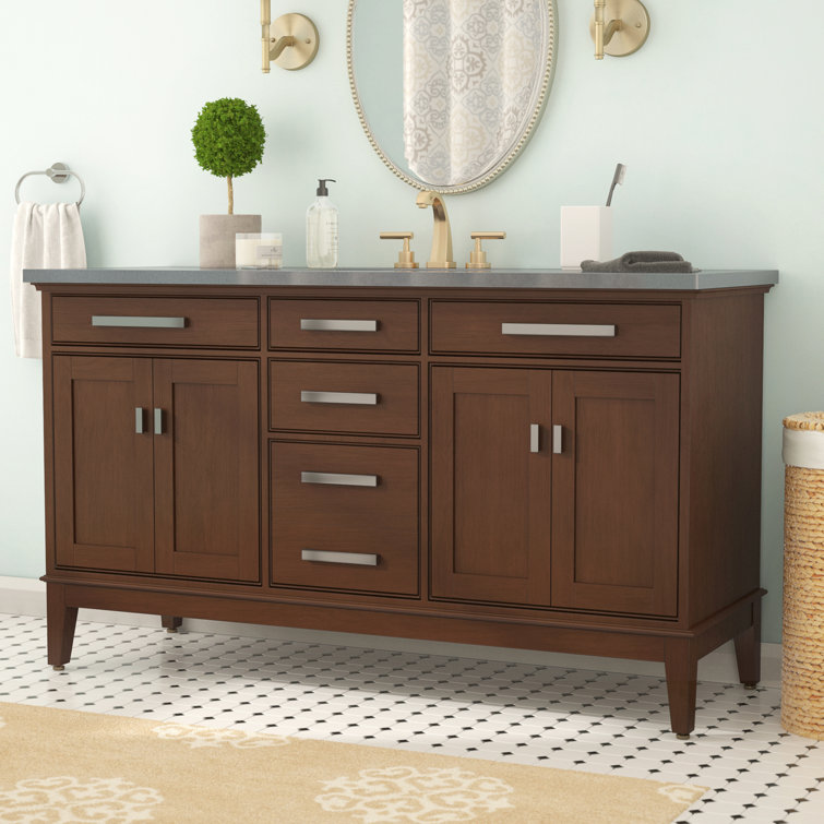 Elegant 60" Tobacco Solid Wood Double Vanity Base Only