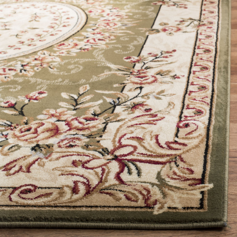 Ivory and Sage Rectangular Synthetic Hand-knotted Area Rug, 4' x 6'