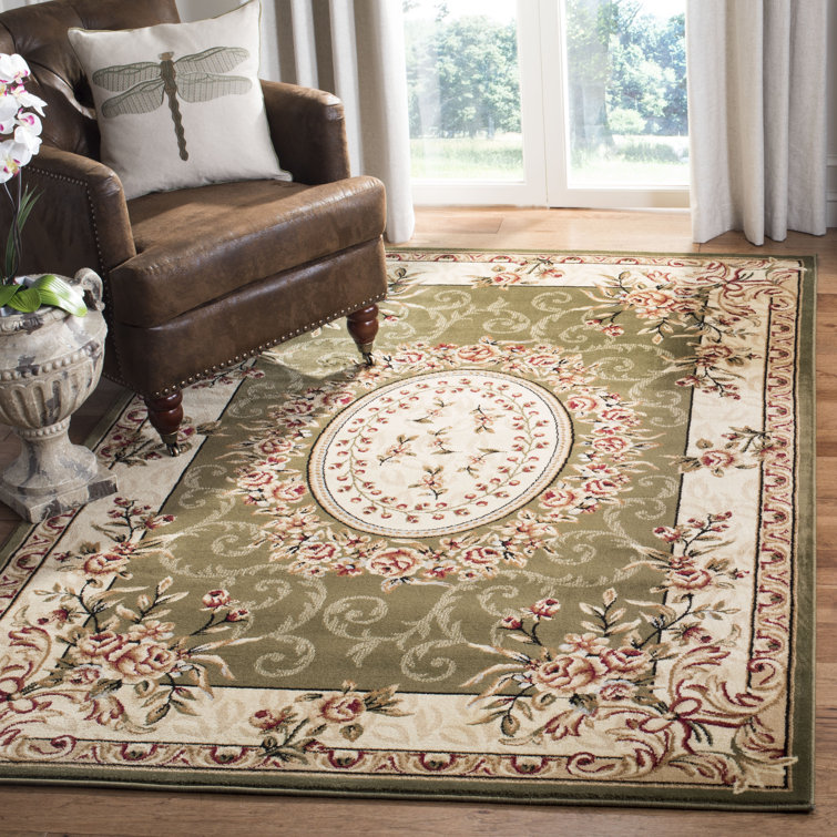 Ivory and Sage Rectangular Synthetic Hand-knotted Area Rug, 4' x 6'