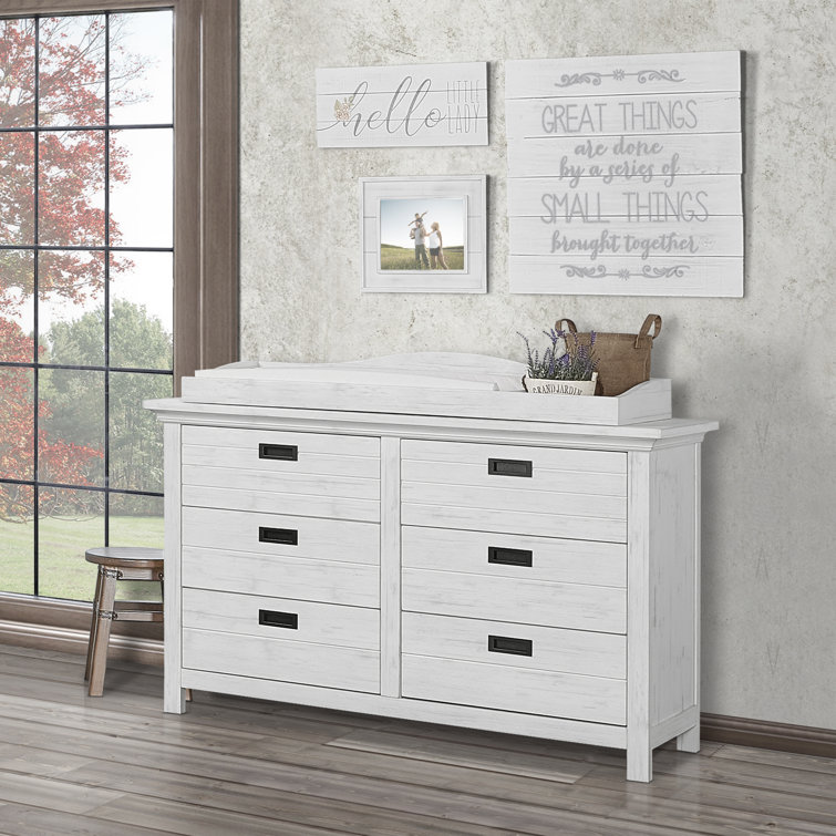 Farmhouse Weathered White Double Dresser with Dovetail Drawers