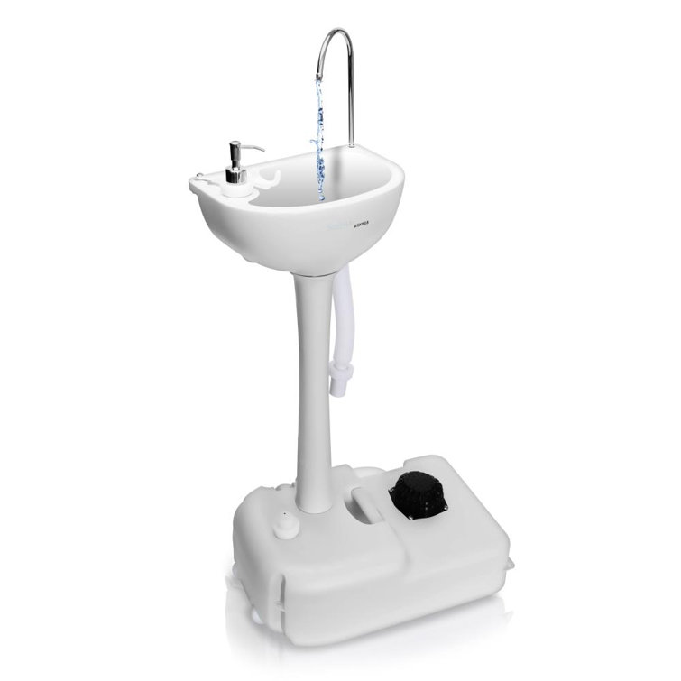 SereneLife White Portable Camping Sink with Foot Pump and Soap Dispenser