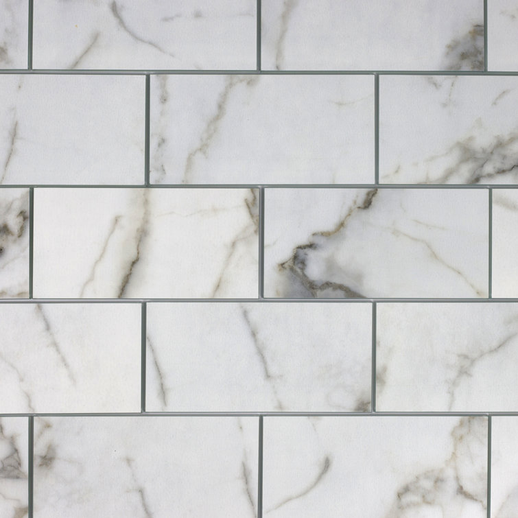 Bianco Carrara White Honed Marble Look Glass Wall Tile