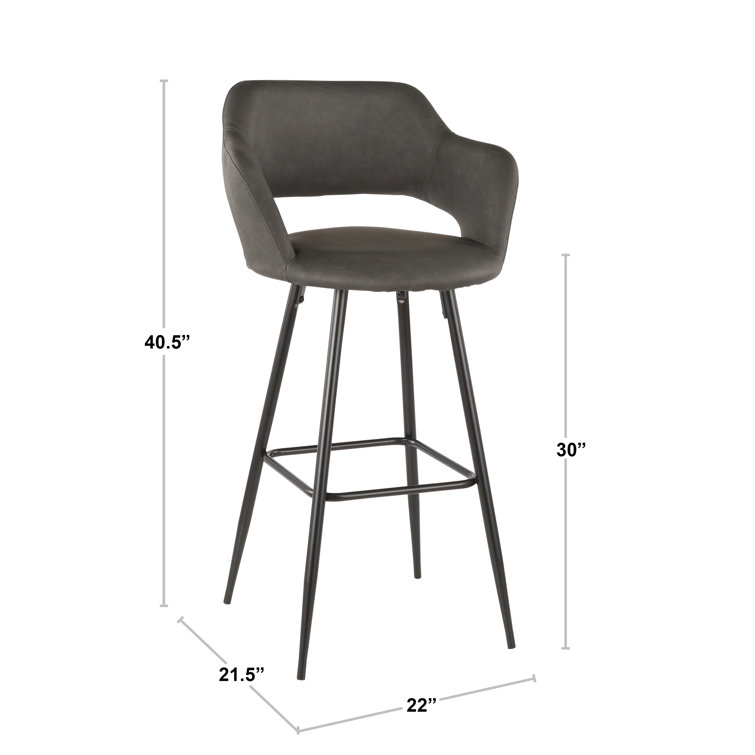 Sleek Contemporary 40.5" Black Metal & Grey Leather Bar Stool Set