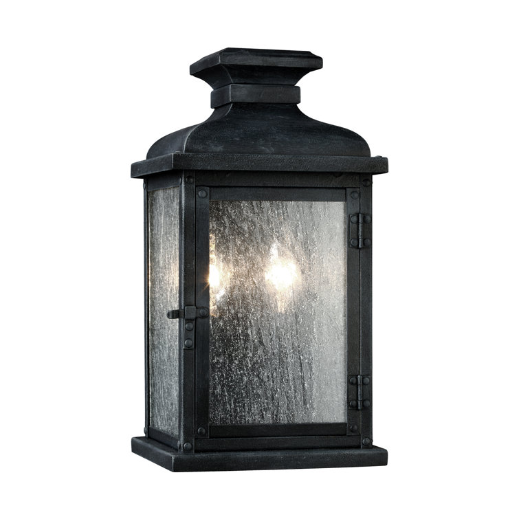 Dark Weathered Zinc Outdoor Wall Sconce with Clear Seeded Glass
