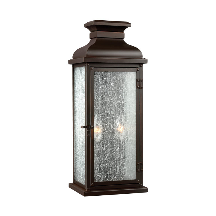 Dark Weathered Zinc Outdoor Wall Sconce with Clear Seeded Glass